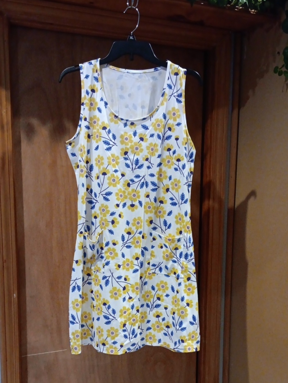 Sleeveless Yellow & Blue Floral Tank Dress